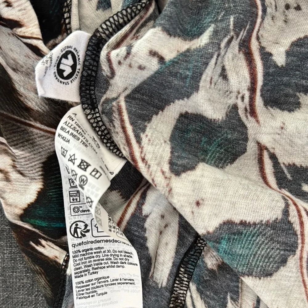 All Saints Black and White Graphic Cap Sleeve Blouse - Picture 5 of 6